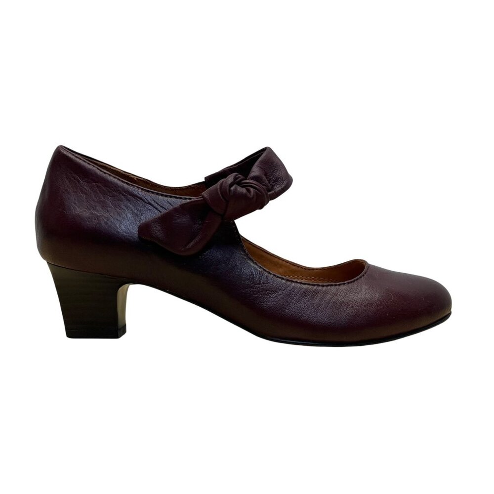 Gentle Soul Women’s Burgundy Leather With Bow Accent Grapevine Heels Size 6.5M
